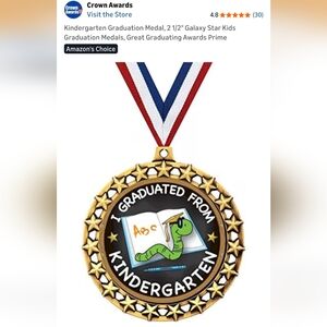 NWT Crown Awards Kindergarten Graduation Medal & Red Gown